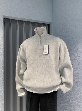 韩国男装代购直播LOGAN山羊绒混纺高品可翻高领半拉链针织衫毛衣