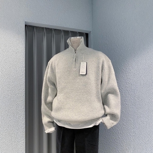 韩国男装代购直播LOGAN山羊绒混纺高品可翻高领半拉链针织衫毛衣