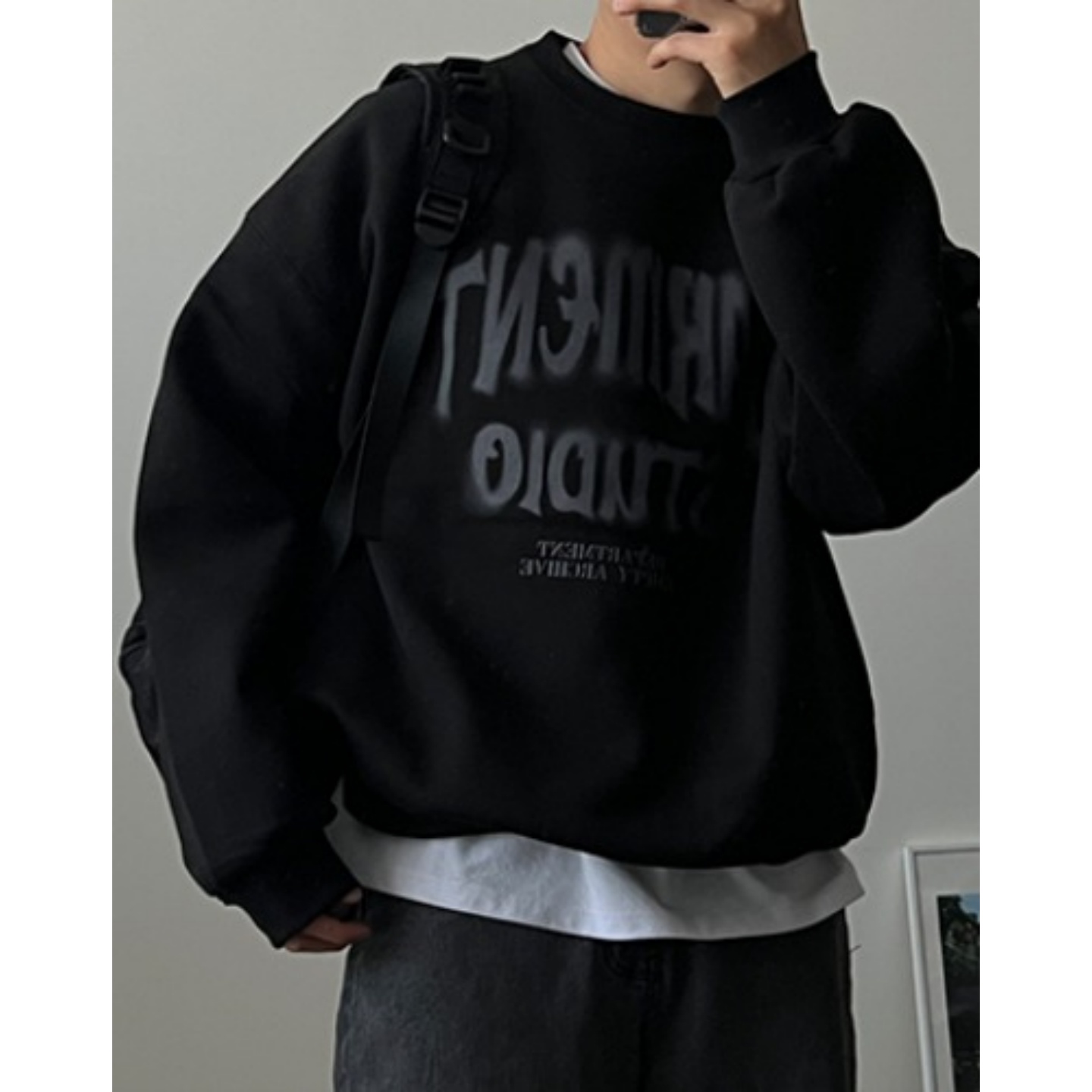 韩国男装模糊潮流英文印花卫衣