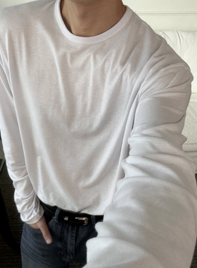 MRDONG韩国代购男装简约纯色圆领柔软亲肤层次叠穿长袖T恤男气质