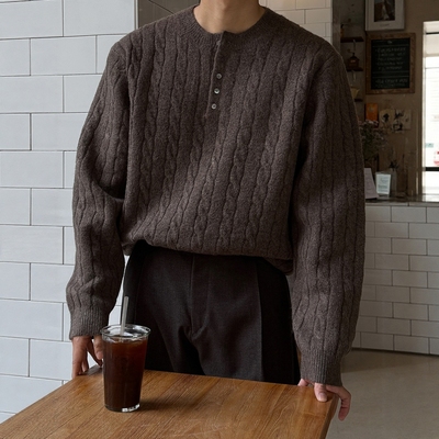 韩国男装意大利面料亨利领毛衣