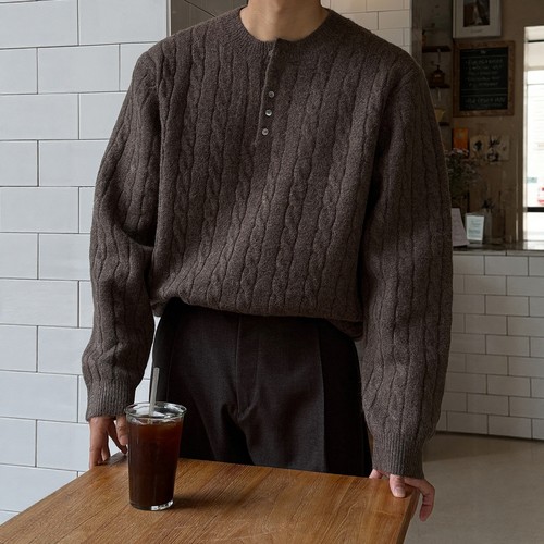 韩国男装意大利面料亨利领毛衣