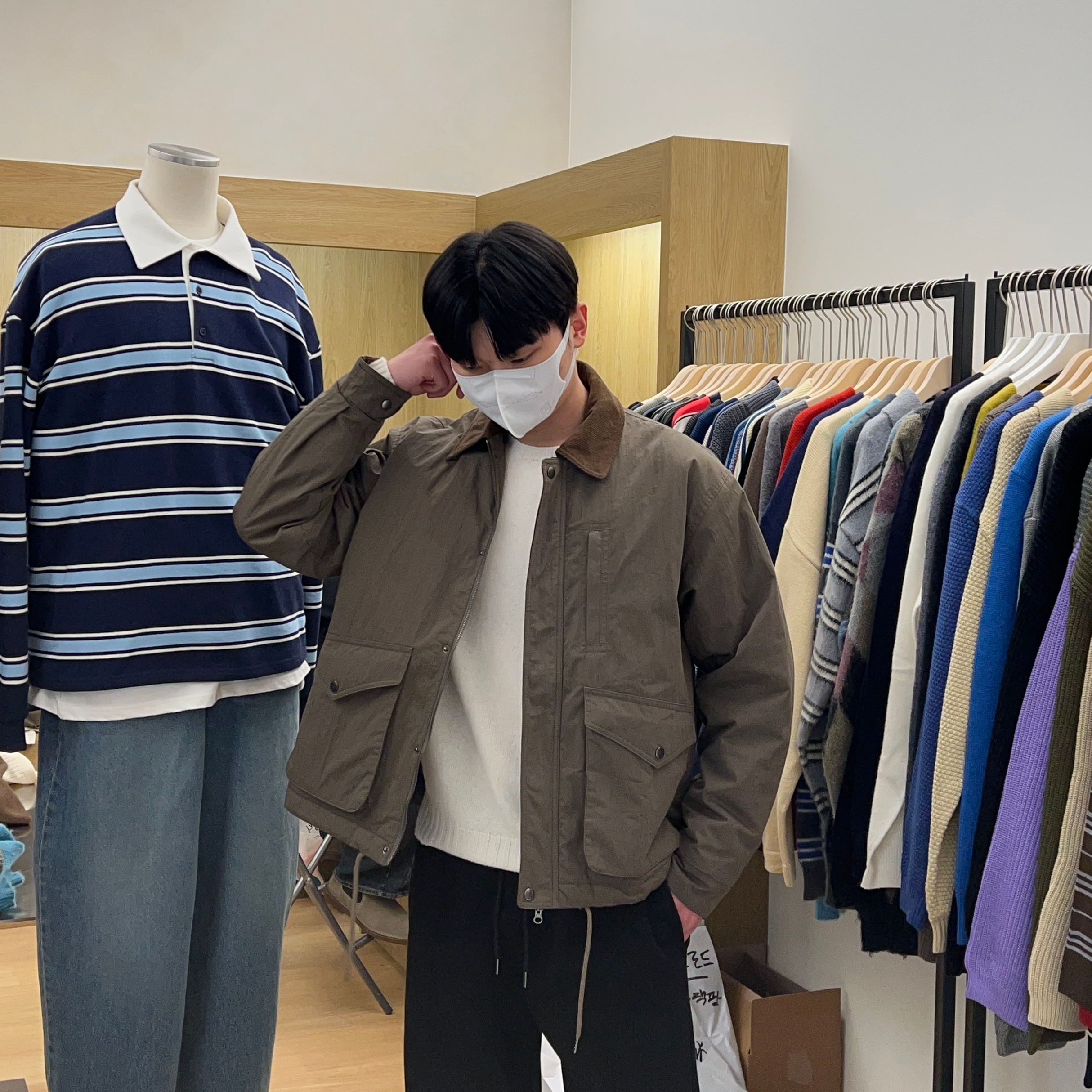 韩国男装代购直播JACKPOT英伦工装Barbour灯芯绒翻领阔版棉服外套