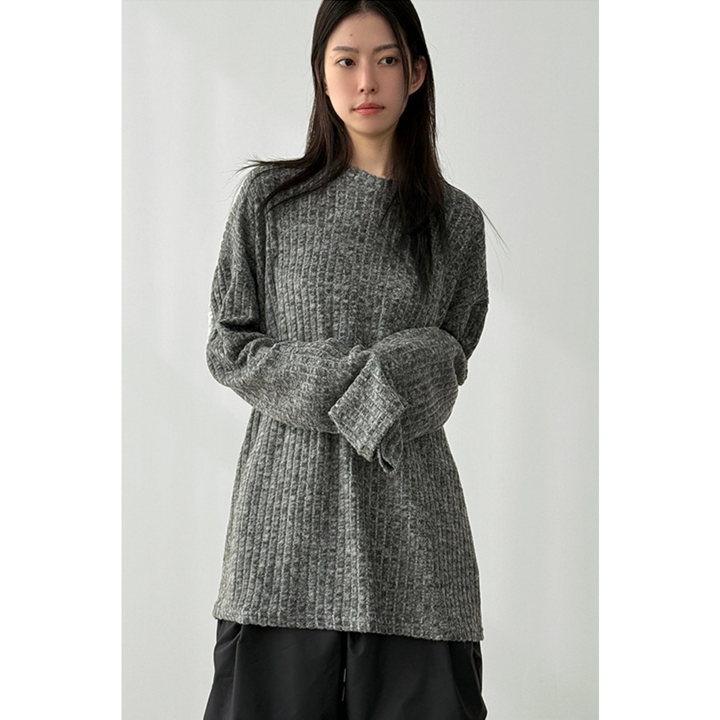 韩国代购velour hand warmer golgi knit绒感混色坑条套指针织衫