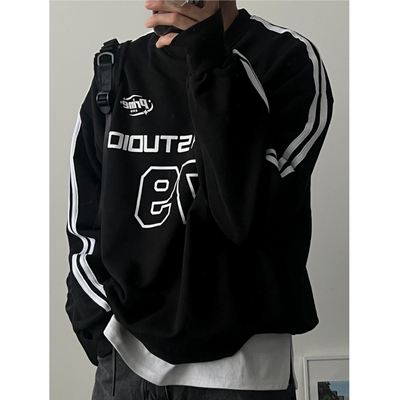 韩国男装减龄双线条数字英文卫衣