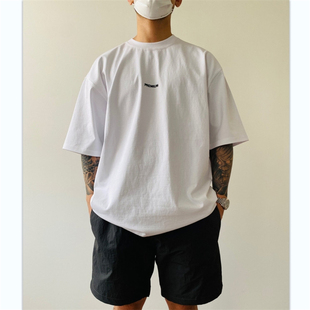 东大门重工高品premium刺绣背后拼接设计阔版 短袖 代购 韩国男装 T恤