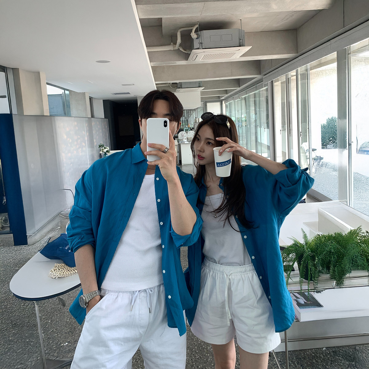 韩国男装代购直播ECRU高档100纯亚麻轻薄夏季8色防晒宽松长袖衬衫