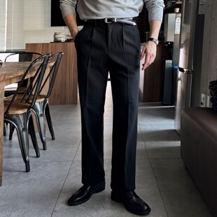 MRDONG韩国代购男装冬季羊毛宽松直筒阔腿十分高品休闲西装长裤