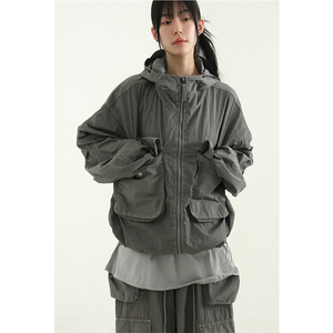 韩国代购男女vintage paper pocket hood jacket工装连帽夹克外套