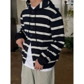 复古学院次叠穿外套 LOGAN条纹连帽针织开衫 MRDONG韩国代购 男装