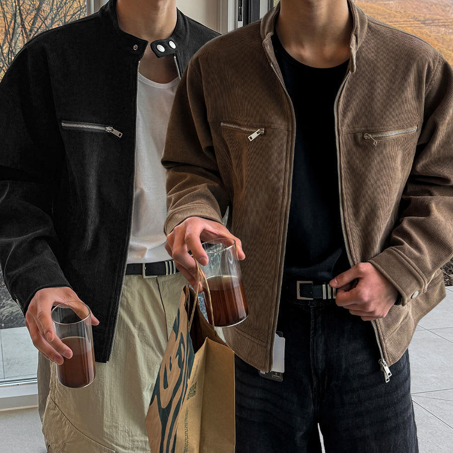 MRDONG韩国代购男装休闲春季灯芯绒立领夹克宽松廓形复古气质外套