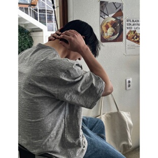 MRDONG韩国代购东大门男装竹节棉纯色短袖T恤宽松亲肤百搭设计师
