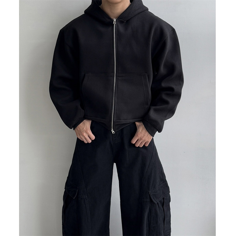 韩国男装高品复合棉短款卫衣开衫