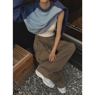 MRDONG韩国代购东大门男女撞色插肩袖减龄复古学院风宽松圆领卫衣