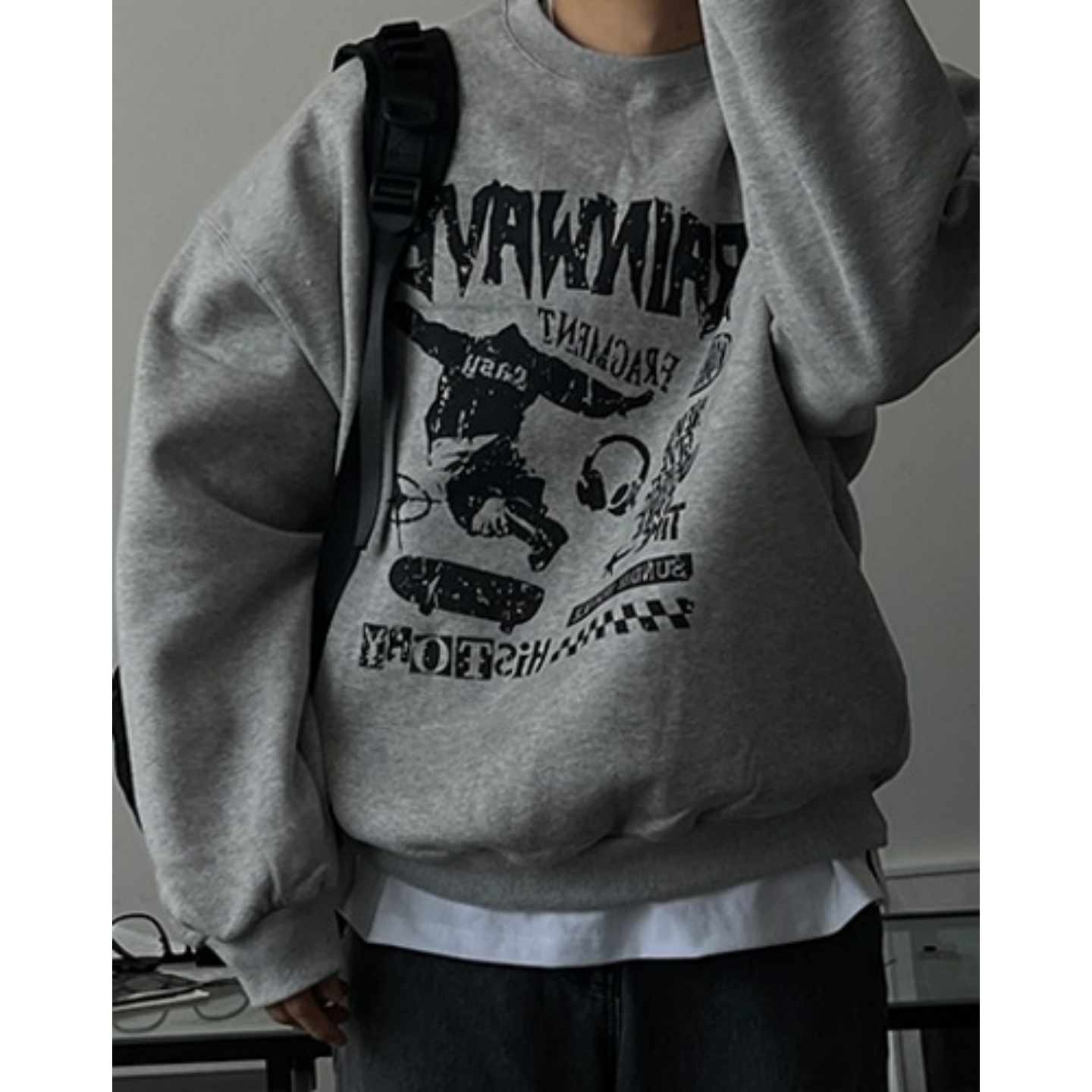 韩国男装滑板街头印花复古风卫衣