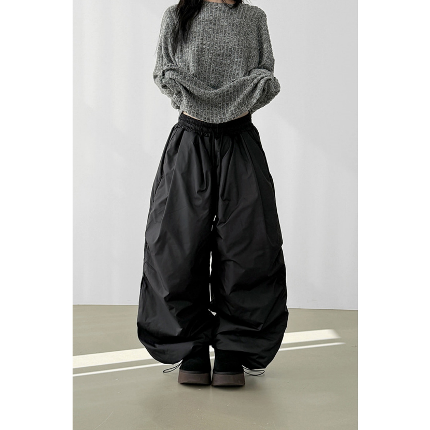 韩国代购paper quilting balloon banding pants双掐褶阔腿休闲裤