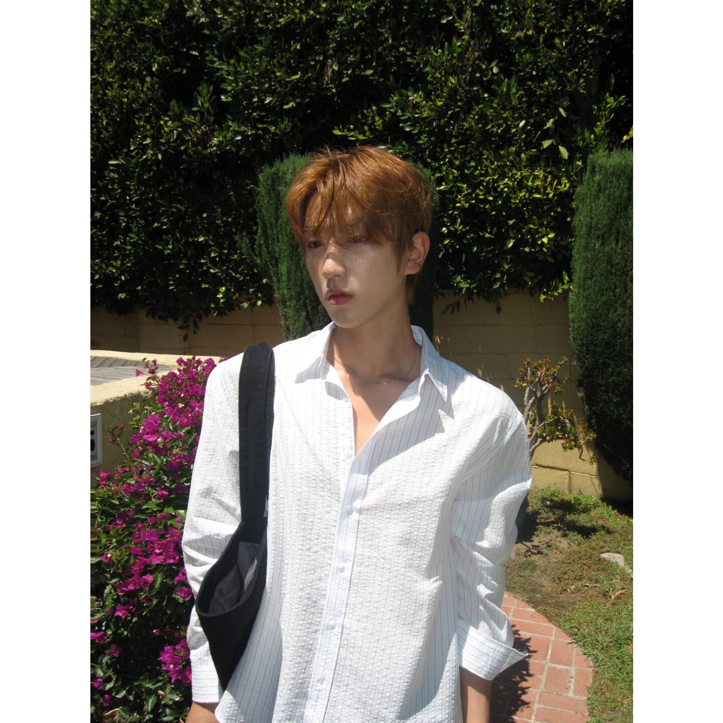 MRDONG韩国代购东大门男装夏季竖条泡泡纱肌理感宽松长袖衬衫轻薄