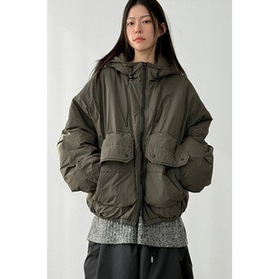 padding 韩国代购 hood pocket jumper翻盖口袋连帽棉服外套 multi