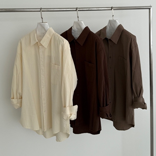 韩国代购直播男女福利秒杀MOOD高档纹理轻奢宽松亲肤精工长袖衬衫