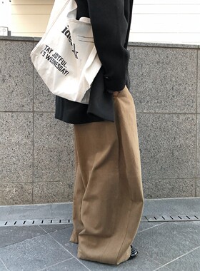 韩国代购直播男女NOTCH桃绒纯棉H型轮廓阔腿设计师男女小众休闲裤