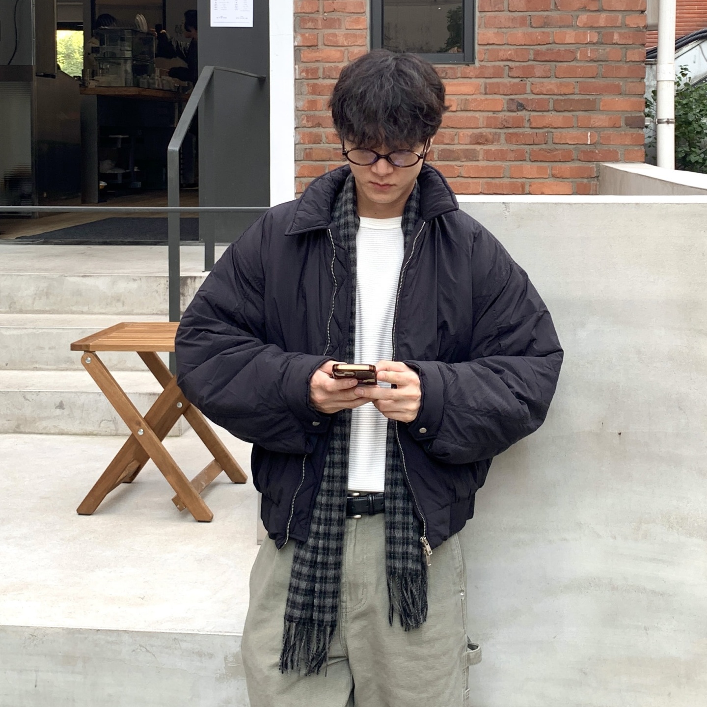 韩国男装翻领拉链蓬松廓形棉服