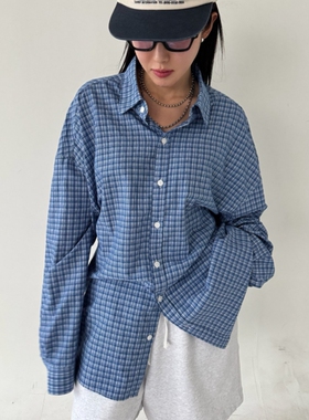 MRDONG韩国代购男女VOTUS设计师细格衬衫宽松长袖复古学院小众