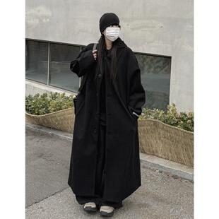 MRDONG韩国代购男装直身轮廓极简排扣中长款羊毛大衣重工气质小众