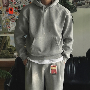 韩国代购 直播LAINE家高捻棉USA进口鲨鱼掐褶抓绒压线连帽卫衣 男装