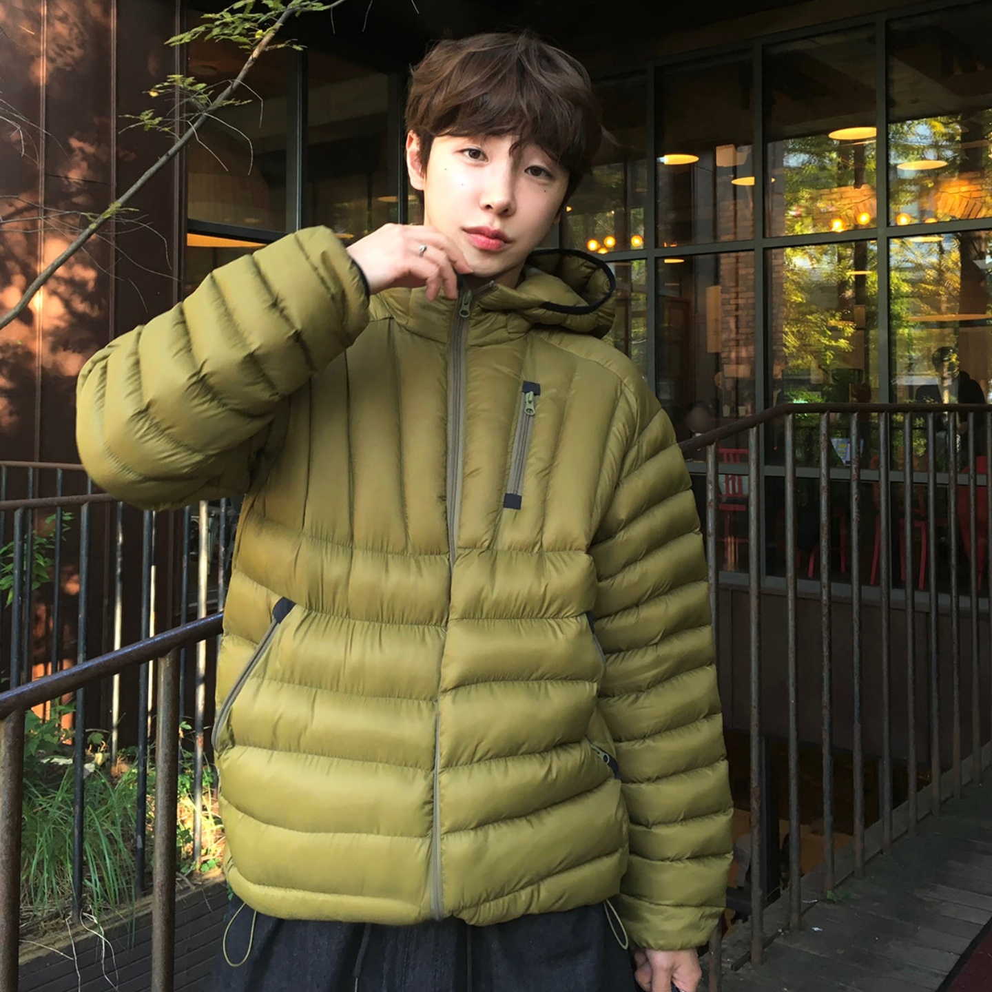 韩国男装蓬松排骨纹轻量立领棉服