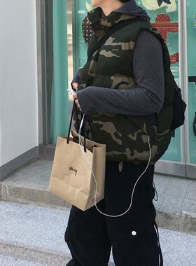 韩国代购迷彩立领蓬松棉服马甲