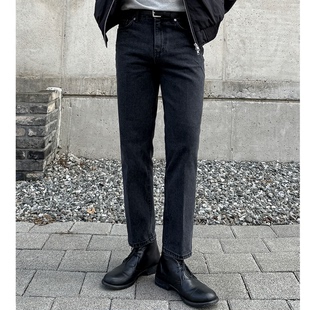 MRDONG韩国男装代购高品轻熟重工水洗五色修身微锥直筒十分牛仔裤
