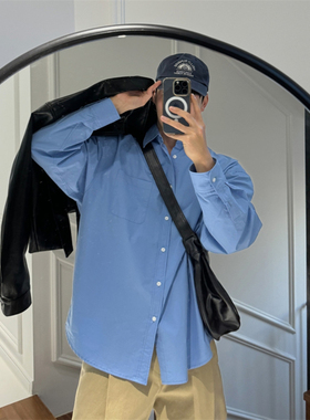 MRDONG韩国男装代购春季新款休闲简约百搭11色落肩阔版OS长袖衬衫