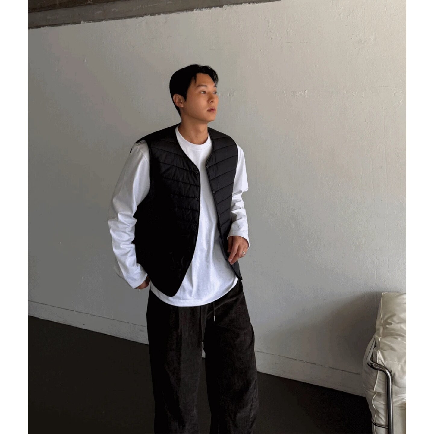 MRDONG韩国代购东大门男装轻量保暖绗缝简约棉服马甲开衫休闲叠穿