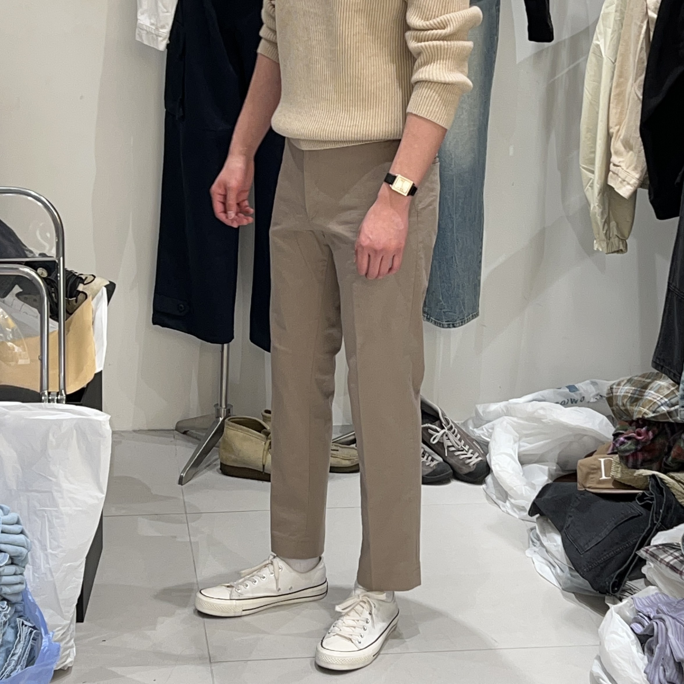 韩国代购秋季斜纹棉小直筒休闲裤