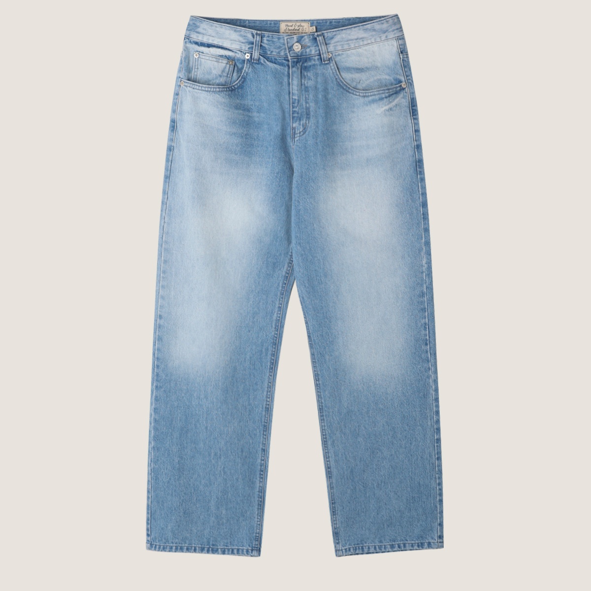 福利秒杀韩国男装代购直播MOOD重工百货级高档浅蓝水洗直筒牛仔裤