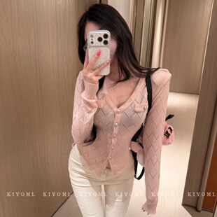 新款 显瘦短款 韩版 针织衫 上衣女 气质V领长袖 十三行KIYOMI2026春季