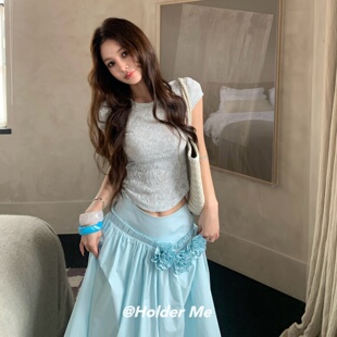 纯欲蕾丝短款 法式 新款 T恤 女修身 显瘦圆领短袖 小衫 HOLDER2026夏季