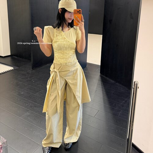 韩版气质屁帘假两件休闲裤女