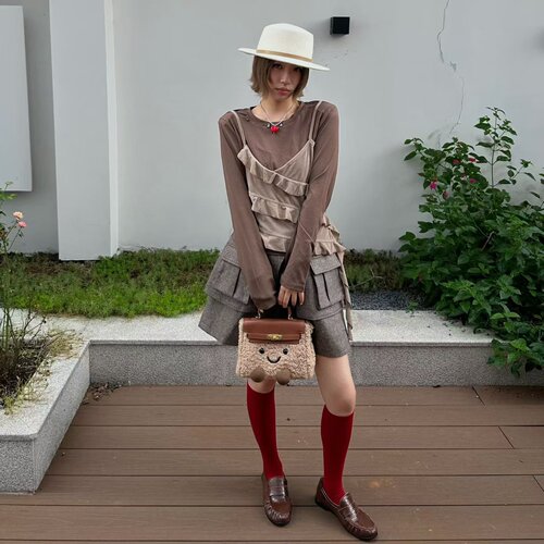 韩版套头假两件长袖T恤女
