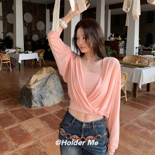 涤纶套头开衫拼接抹胸上衣女