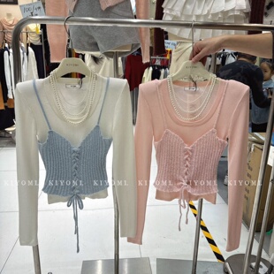 针织衫 拼接吊带假两件长袖 女 圆领套头长袖 十三行KIYOMI2026春新款