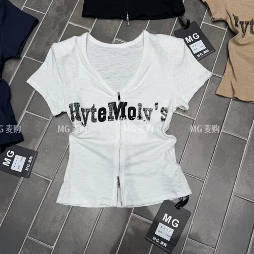韩版V领辣妹短袖T恤女