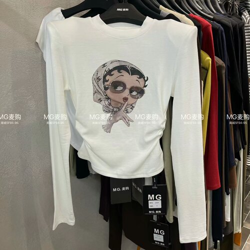 韩版涤纶套头圆领长袖T恤女