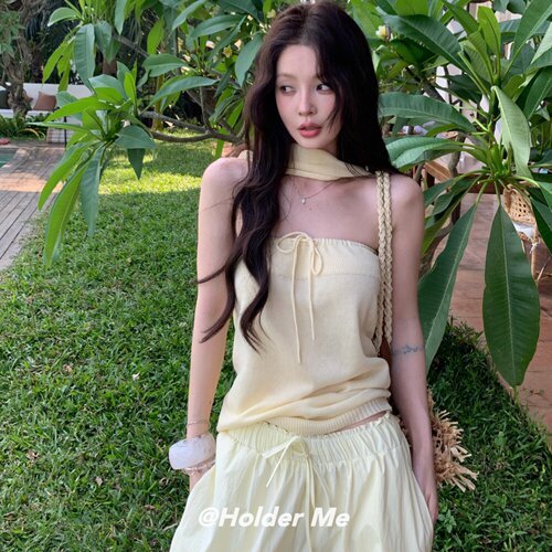 涤纶套头挂脖针织抹胸背心女
