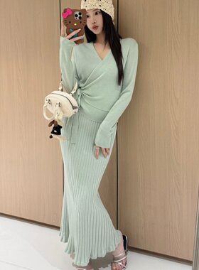 涤纶2026秋季针织衫半身裙套装女