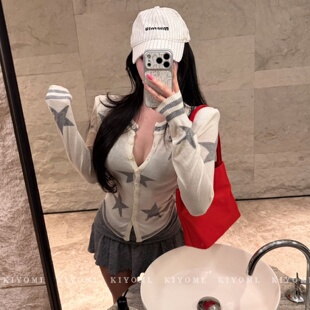 针织衫 十三行KIYOMI2026春季 气质星星印花显瘦V领长袖 韩版 女 新款