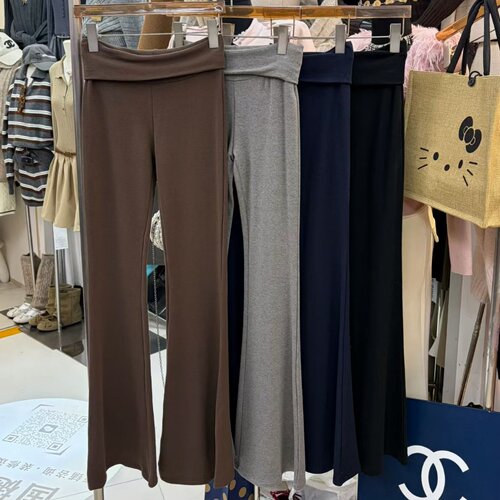 韩版翻腰阔腿休闲裤女