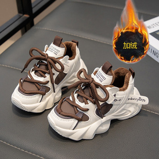 中大童女孩皮面二棉老爹鞋 儿童加绒保暖运动鞋 2025秋冬新款 女童鞋