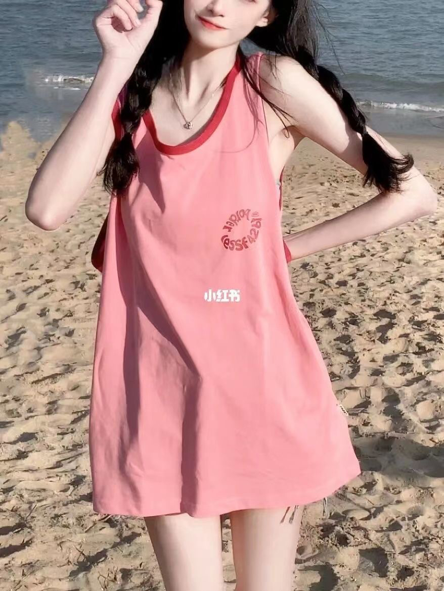 甜辣妹粉色运动背心女夏外穿设计感小众撞色宽松无袖t恤上衣ins风