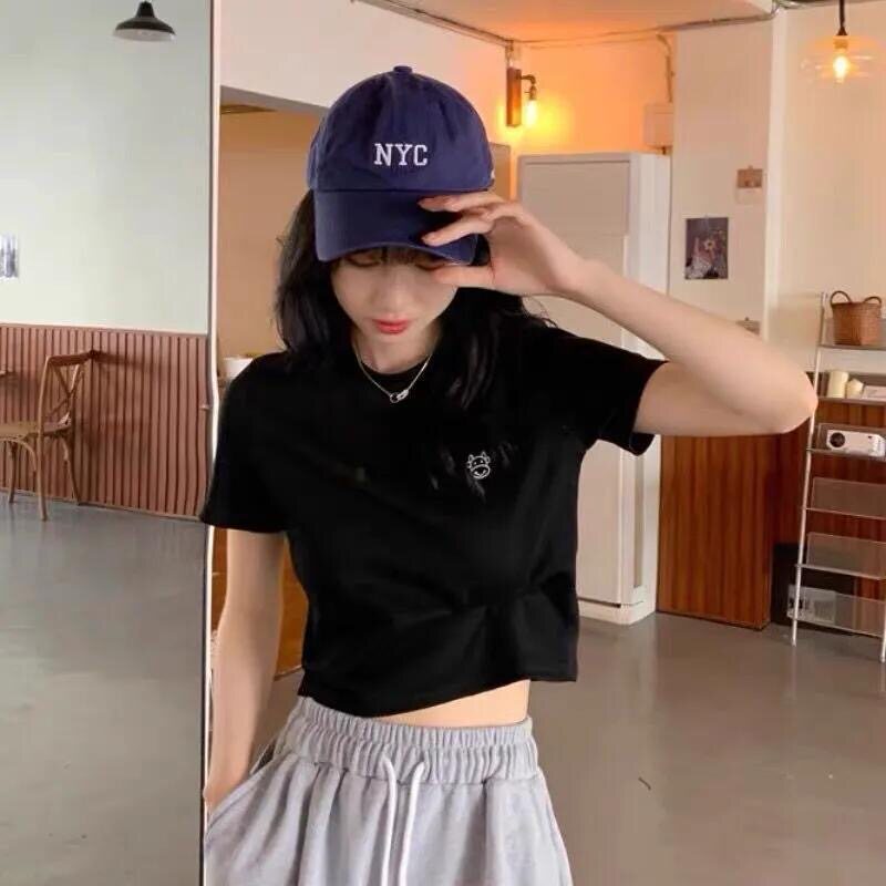 短款t恤女小个子2026夏季薄款通勤新款修身瘦正肩体恤高腰上衣潮